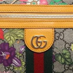 Pre Owned Gucci Yellow GG Supreme Canvas and Leather Ophidia Flora Belt Bag
