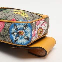 Pre Owned Gucci Yellow GG Supreme Canvas and Leather Ophidia Flora Belt Bag