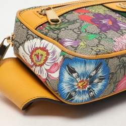 Pre Owned Gucci Yellow GG Supreme Canvas and Leather Ophidia Flora Belt Bag