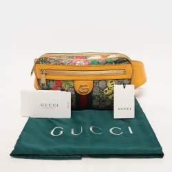 Pre Owned Gucci Yellow GG Supreme Canvas and Leather Ophidia Flora Belt Bag