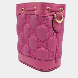Gucci Pink Leather and Nylon Marmont Matrace Nylon Bucket Bag