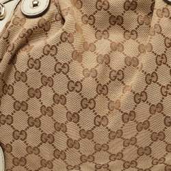 Gucci Beige/Off White GG Canvas and Leather Sukey Boston Bag