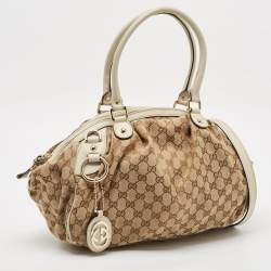 Gucci Beige/Off White GG Canvas and Leather Sukey Boston Bag