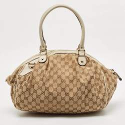 Gucci Beige/Off White GG Canvas and Leather Sukey Boston Bag