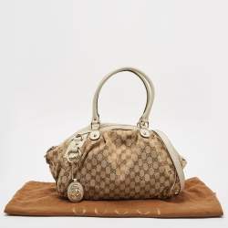 Gucci Beige/Off White GG Canvas and Leather Sukey Boston Bag