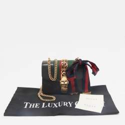 Gucci Black Leather Mini Web Chain Sylvie Shoulder Bag