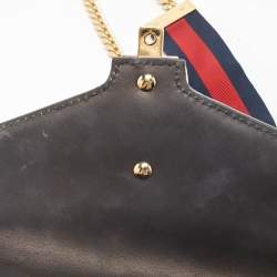 Gucci Black Leather Mini Web Chain Sylvie Shoulder Bag