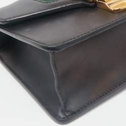 Gucci Black Leather Mini Web Chain Sylvie Shoulder Bag