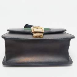 Gucci Black Leather Mini Web Chain Sylvie Shoulder Bag