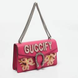 Gucci Pink Leather Small Guccify Pearl Embellished Dionysus Shoulder Bag