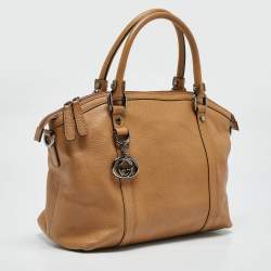 Gucci Choco Tan Leather Interlocking G Charm Satchel