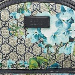 Pre Owned Gucci Beige/Blue GG Supreme Canvas and Leather Blooms Backpack