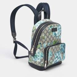 Pre Owned Gucci Beige/Blue GG Supreme Canvas and Leather Blooms Backpack
