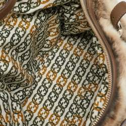 Gucci Beige/Brown Leather and Rabbit Fur 85th Anniversary Handle Bag