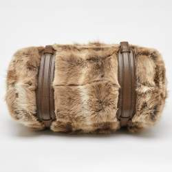 Gucci Beige/Brown Leather and Rabbit Fur 85th Anniversary Handle Bag