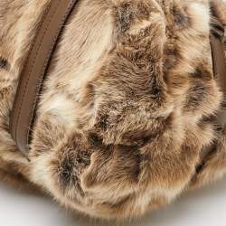 Gucci Beige/Brown Leather and Rabbit Fur 85th Anniversary Handle Bag