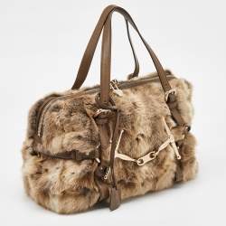 Gucci Beige/Brown Leather and Rabbit Fur 85th Anniversary Handle Bag
