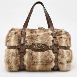 Gucci Beige/Brown Leather and Rabbit Fur 85th Anniversary Handle Bag