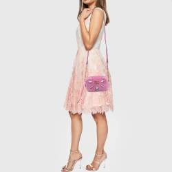 Pre Owned Gucci Pink Matelassé Velvet Mini Faux Diamond GG Marmont Camera Bag