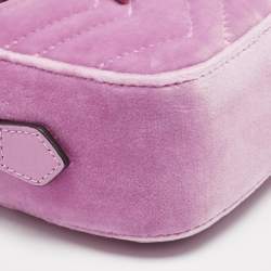 Pre Owned Gucci Pink Matelassé Velvet Mini Faux Diamond GG Marmont Camera Bag
