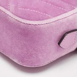 Pre Owned Gucci Pink Matelassé Velvet Mini Faux Diamond GG Marmont Camera Bag
