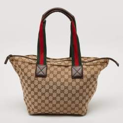 Gucci Beige/Brown GG Canvas and Leather Web Handle Tote