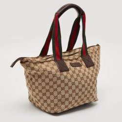 Gucci Beige/Brown GG Canvas and Leather Web Handle Tote