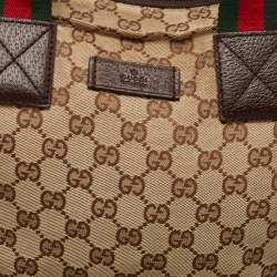 Gucci Beige/Brown GG Canvas and Leather Web Handle Tote