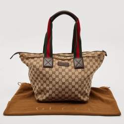 Gucci Beige/Brown GG Canvas and Leather Web Handle Tote