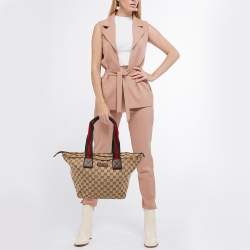 Gucci Beige/Brown GG Canvas and Leather Web Handle Tote