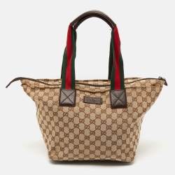 Gucci Beige/Brown GG Canvas and Leather Web Handle Tote