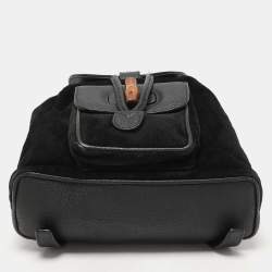 Pre Owned Gucci Black Suede and Leather Mini Bamboo Handle Backpack Bag