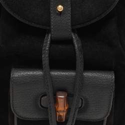 Pre Owned Gucci Black Suede and Leather Mini Bamboo Handle Backpack Bag