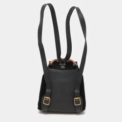 Pre Owned Gucci Black Suede and Leather Mini Bamboo Handle Backpack Bag