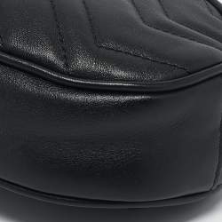 Pre Owned Gucci Black Matelassé Leather Mini GG Marmont Belt Bag
