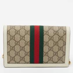 Gucci White/Beige GG Supreme Canvas Web Queen Margaret Wallet On Chain