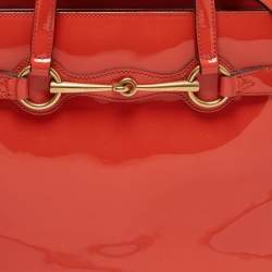 Pre Owned Gucci Orange Patent Leather Medium Bright Bit Tote