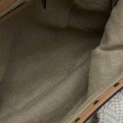 Gucci White/Beige Woven Leather Bamboo Handle Hobo