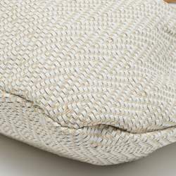 Gucci White/Beige Woven Leather Bamboo Handle Hobo