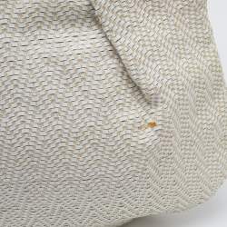 Gucci White/Beige Woven Leather Bamboo Handle Hobo