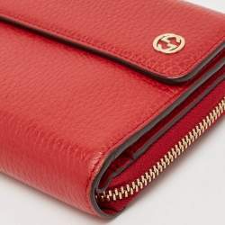 Gucci Red Leather Interlocking G Flap Continental Wallet