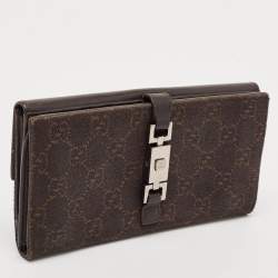 Gucci Dark Brown GG Canvas and Leather Jackie Bardot Continental Wallet