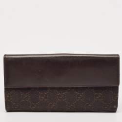 Gucci Dark Brown GG Canvas and Leather Jackie Bardot Continental Wallet