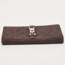 Gucci Dark Brown GG Canvas and Leather Jackie Bardot Continental Wallet