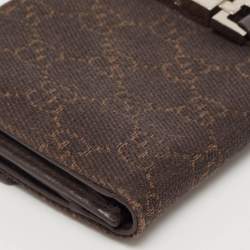 Gucci Dark Brown GG Canvas and Leather Jackie Bardot Continental Wallet
