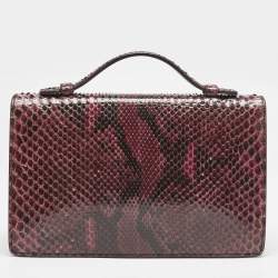 Pre Owned Gucci Burgundy Python Lady Lock Briefcase Clutch