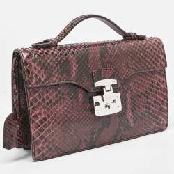 Pre Owned Gucci Burgundy Python Lady Lock Briefcase Clutch