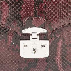 Pre Owned Gucci Burgundy Python Lady Lock Briefcase Clutch
