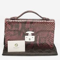 Pre Owned Gucci Burgundy Python Lady Lock Briefcase Clutch