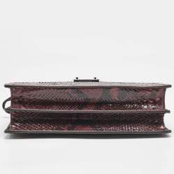 Pre Owned Gucci Burgundy Python Lady Lock Briefcase Clutch